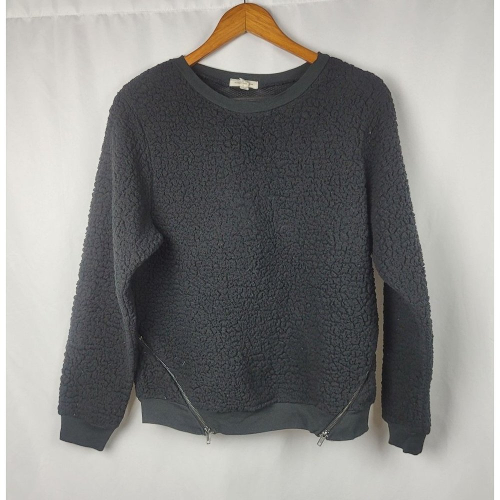 Silence + Noise Women Teddy Bear Crew  Neck Side Zipper Size XS Black